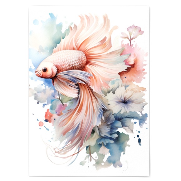 Watercolor Betta Fish Wall Art Illustration Print Poster Unframed - Picture 5 of 5